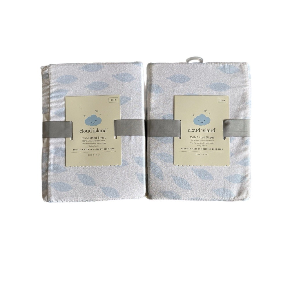 2-Crib Fitted Sheets Cloud Island  100% cotton‎ for Standard Crib Mattresses NEW